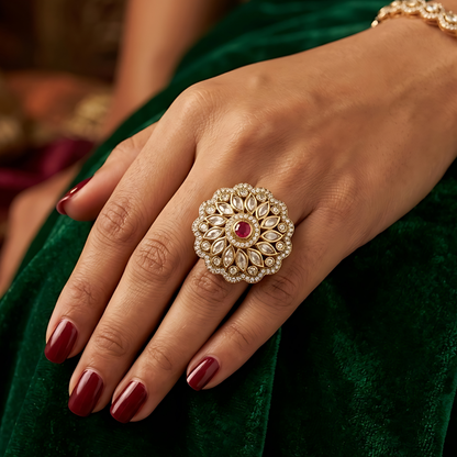 Floral Halo Kundan Polki Ring