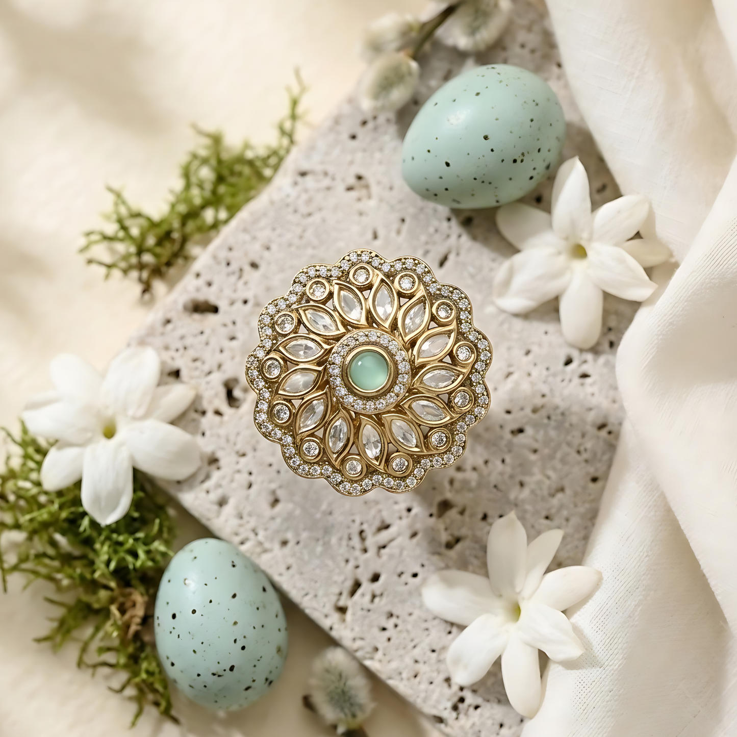 Floral Halo Kundan Polki Ring