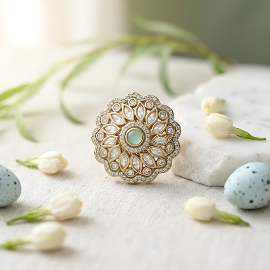 Floral Halo Kundan Polki Ring