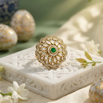 Floral Halo Kundan Polki Ring