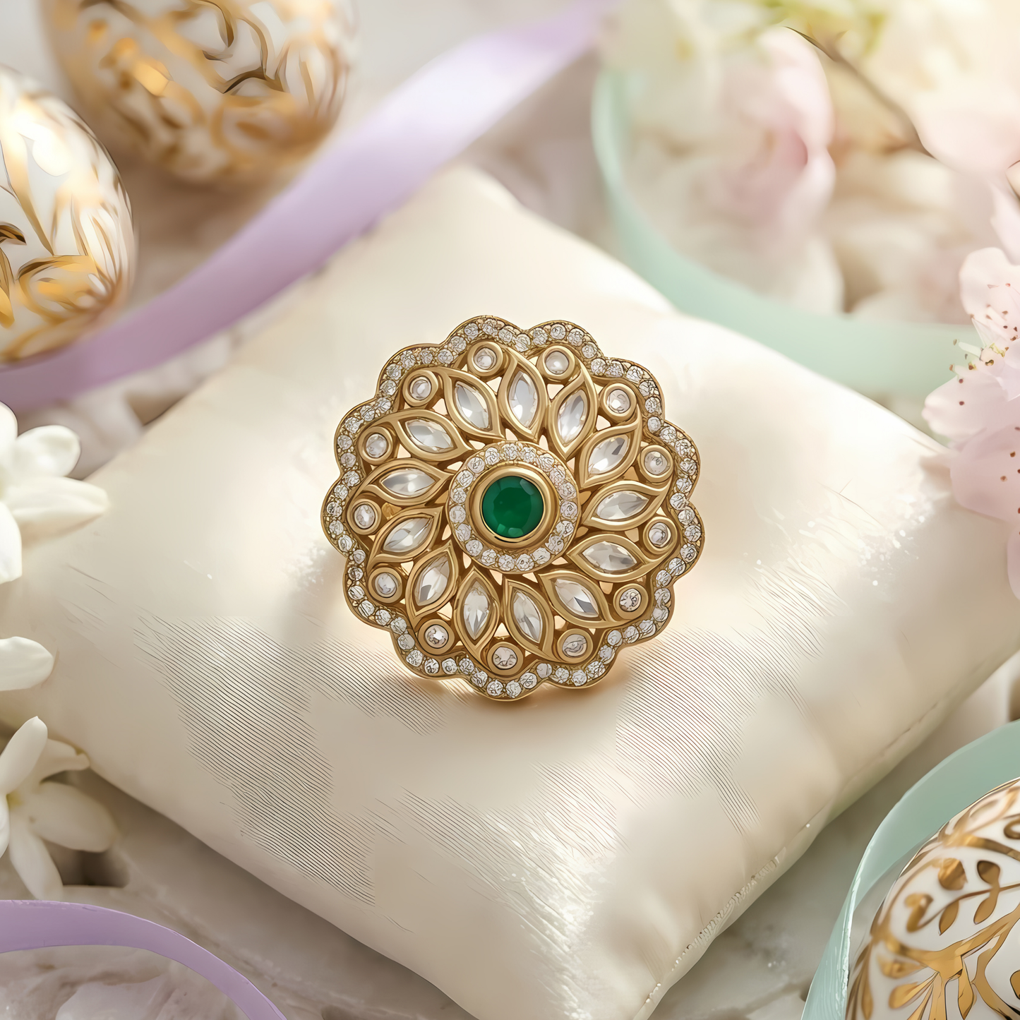 Floral Halo Kundan Polki Ring