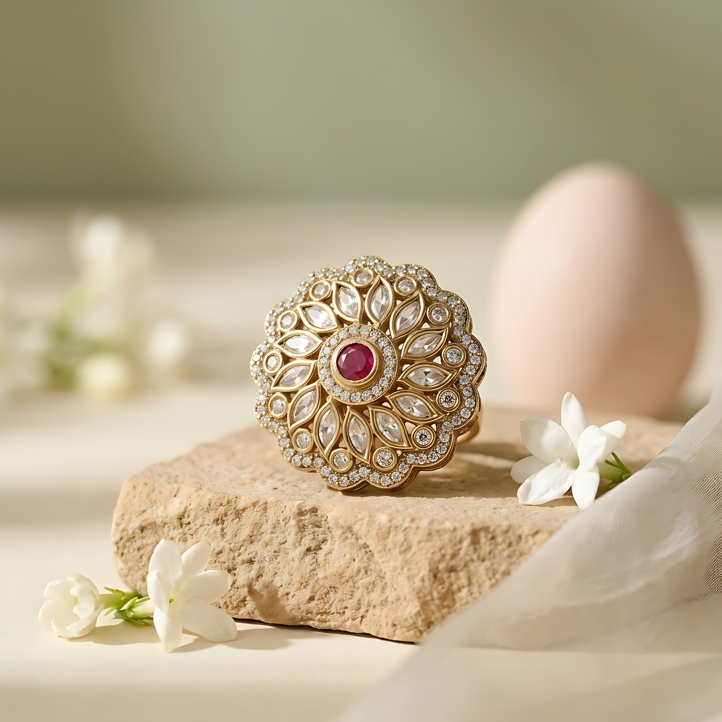 Floral Halo Kundan Polki Ring