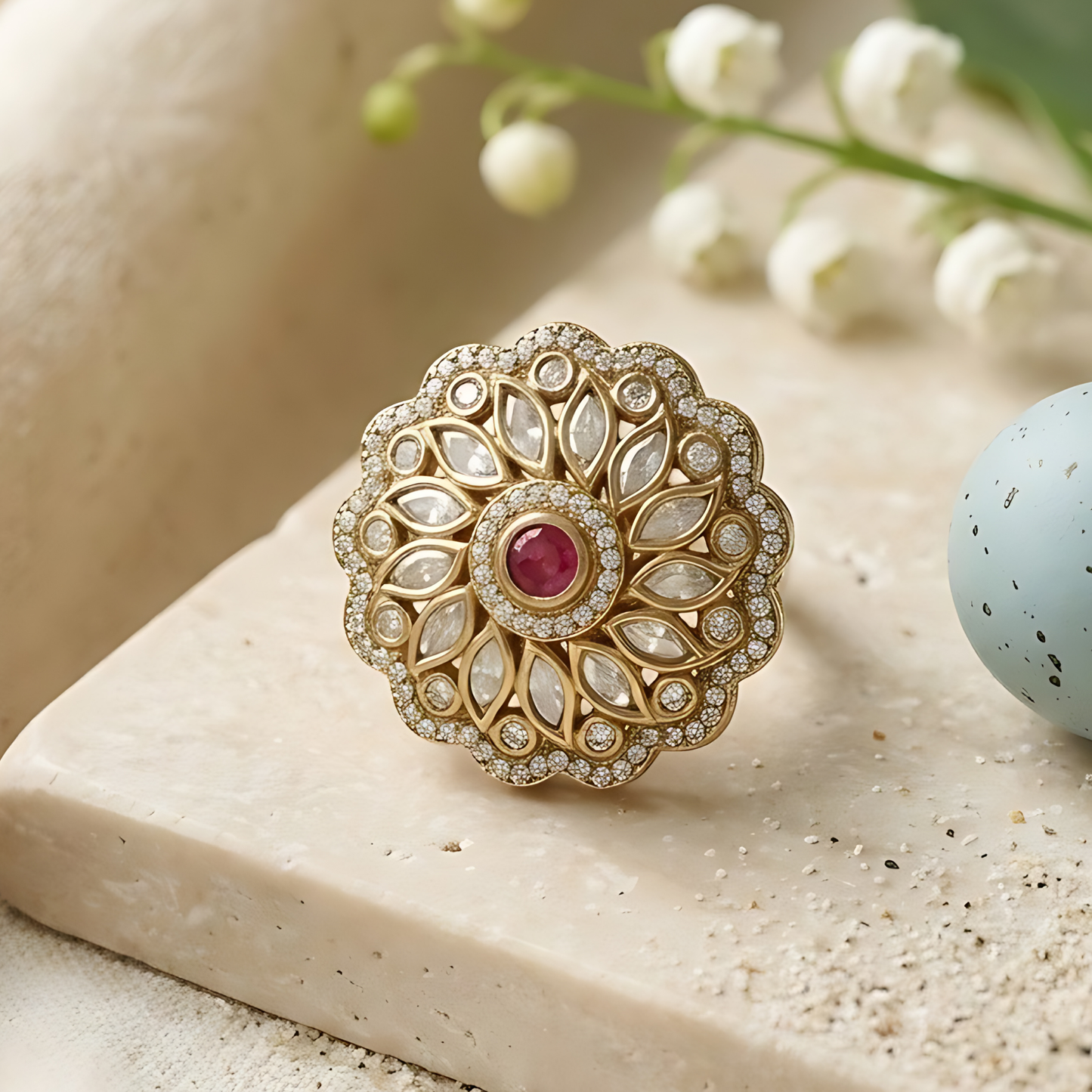 Floral Halo Kundan Polki Ring