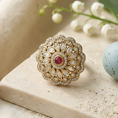Floral Halo Kundan Polki Ring