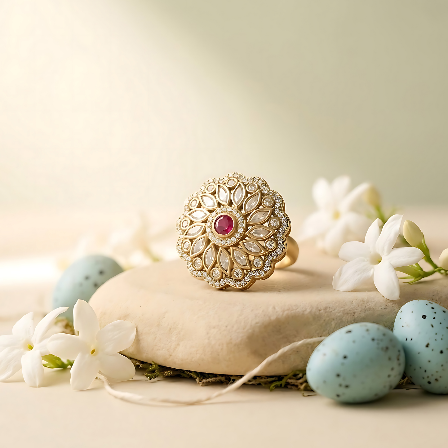 Floral Halo Kundan Polki Ring