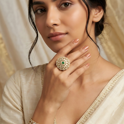 Floral Halo Kundan Polki Ring