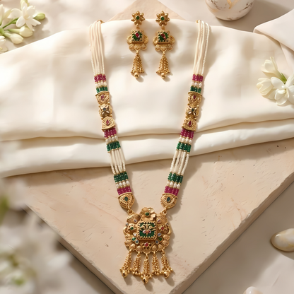 Multicolor Beaded Rani Haar With Earrings