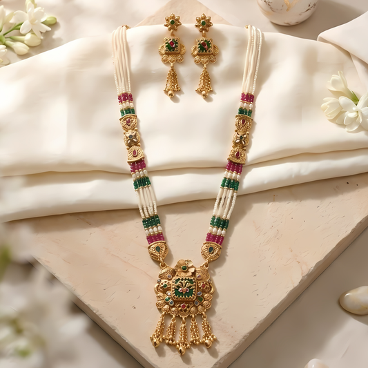 Multicolor Beaded Rani Haar With Earrings