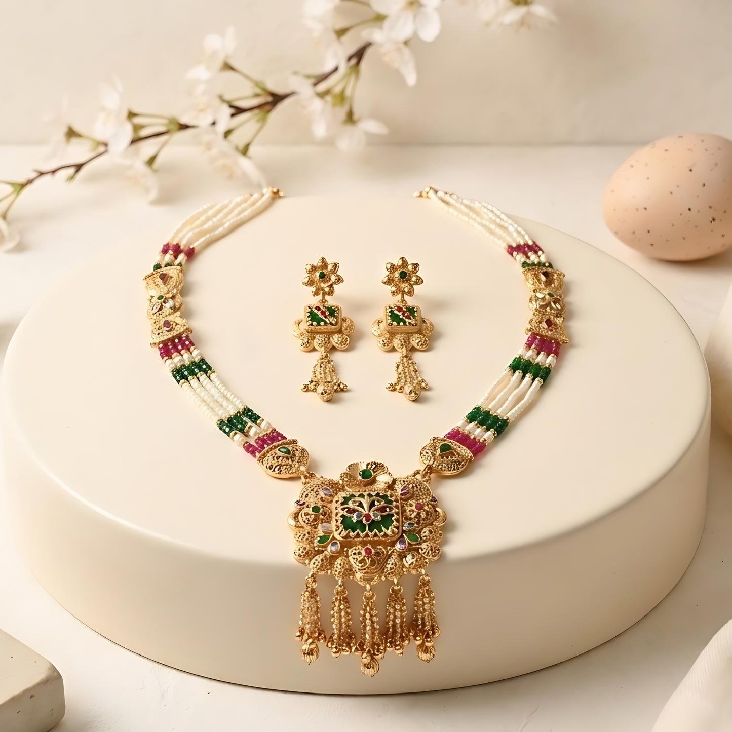 Multicolor Beaded Rani Haar With Earrings