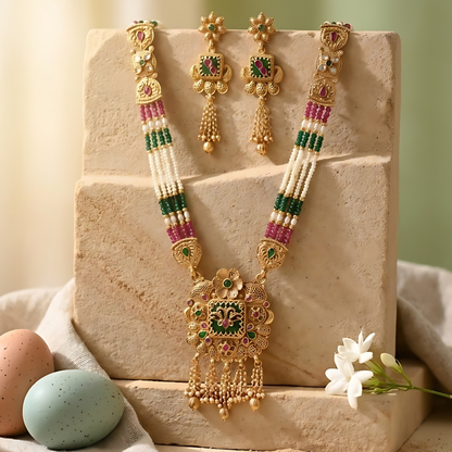 Multicolor Beaded Rani Haar With Earrings