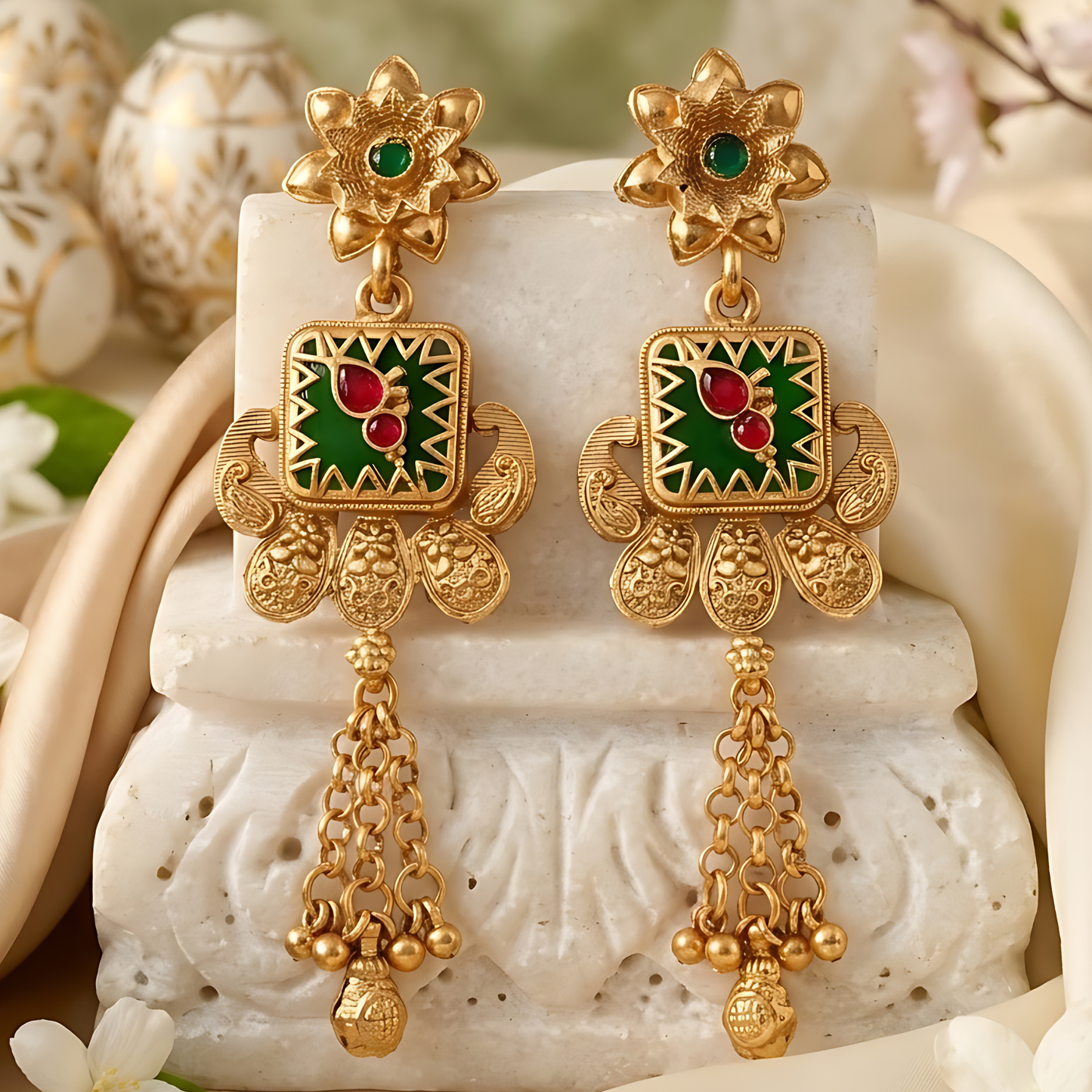 Multicolor Beaded Rani Haar With Earrings