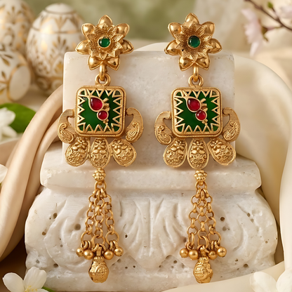 Multicolor Beaded Rani Haar With Earrings