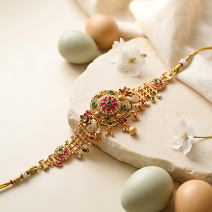 Floral Temple Necklace Set with Jhumka Earrings