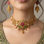 Floral Temple Necklace Set with Jhumka Earrings