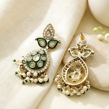 Green Meenakari Kundan Polki Earrings