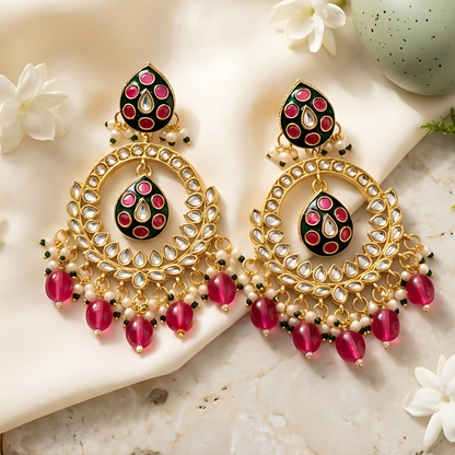 Ruby Pink Chandbali Earrings