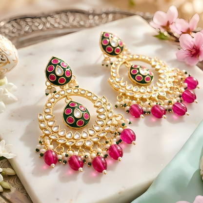 Ruby Pink Chandbali Earrings