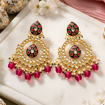 Ruby Pink Chandbali Earrings