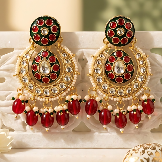 Ruby Pink Meenakari Chandbali Earrings