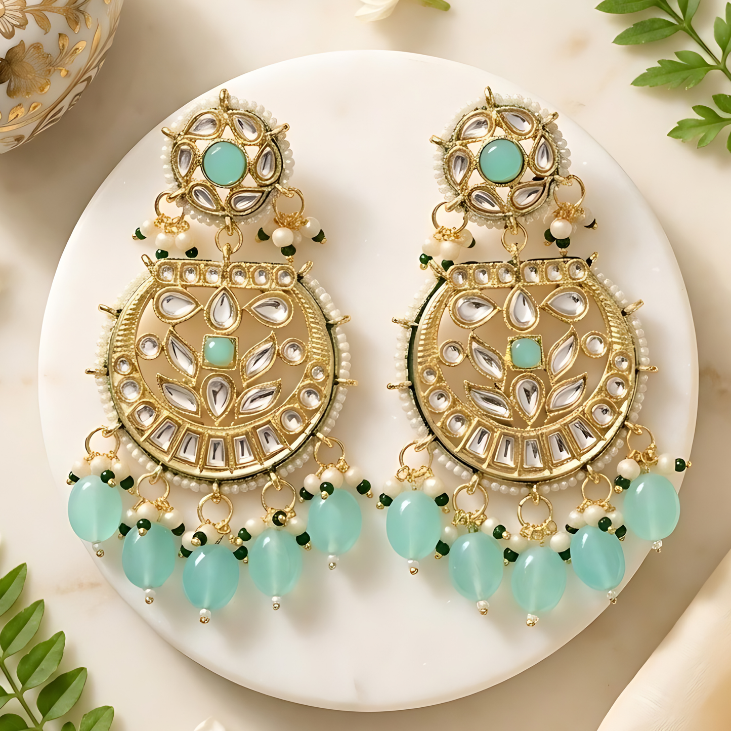 Kundan Polki Chandbali Earrings