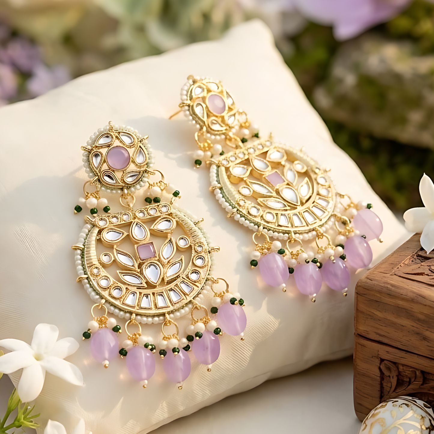 Kundan Polki Chandbali Earrings