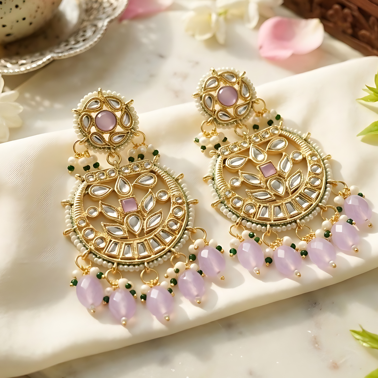 Kundan Polki Chandbali Earrings