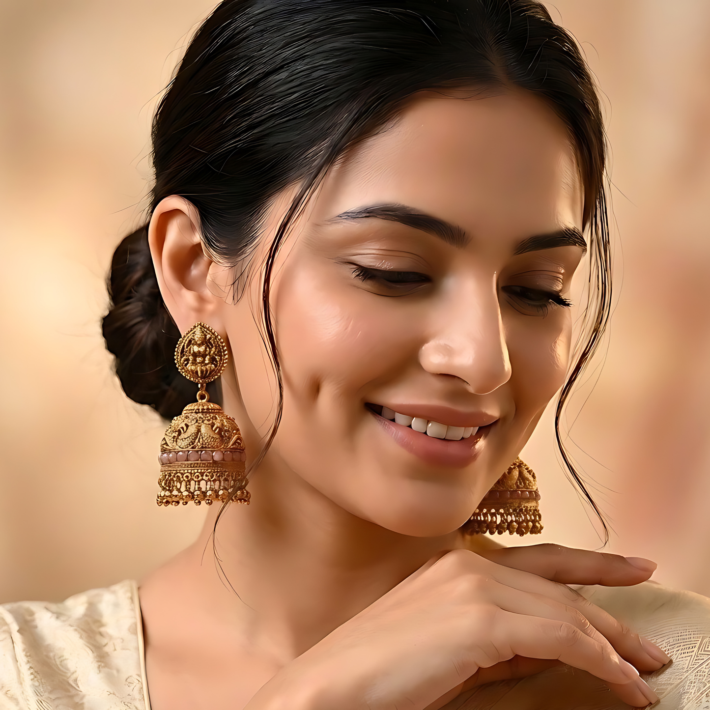 Temple-Style Gold Jhumka Earrings