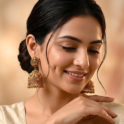 Temple-Style Gold Jhumka Earrings