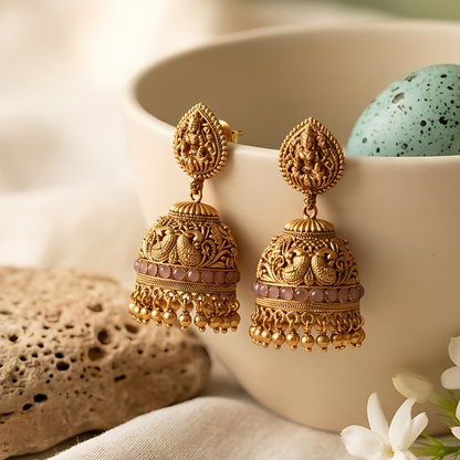 Temple-Style Gold Jhumka Earrings