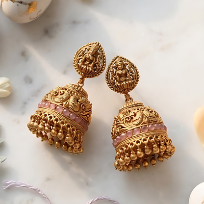 Temple-Style Gold Jhumka Earrings