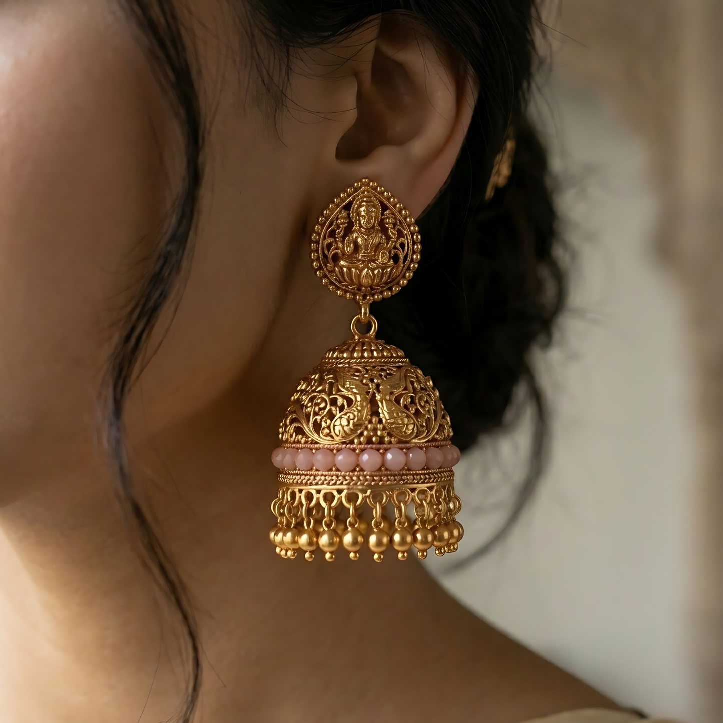 Temple-Style Gold Jhumka Earrings