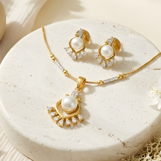 AD Pearl Pendant Necklace Set for Women