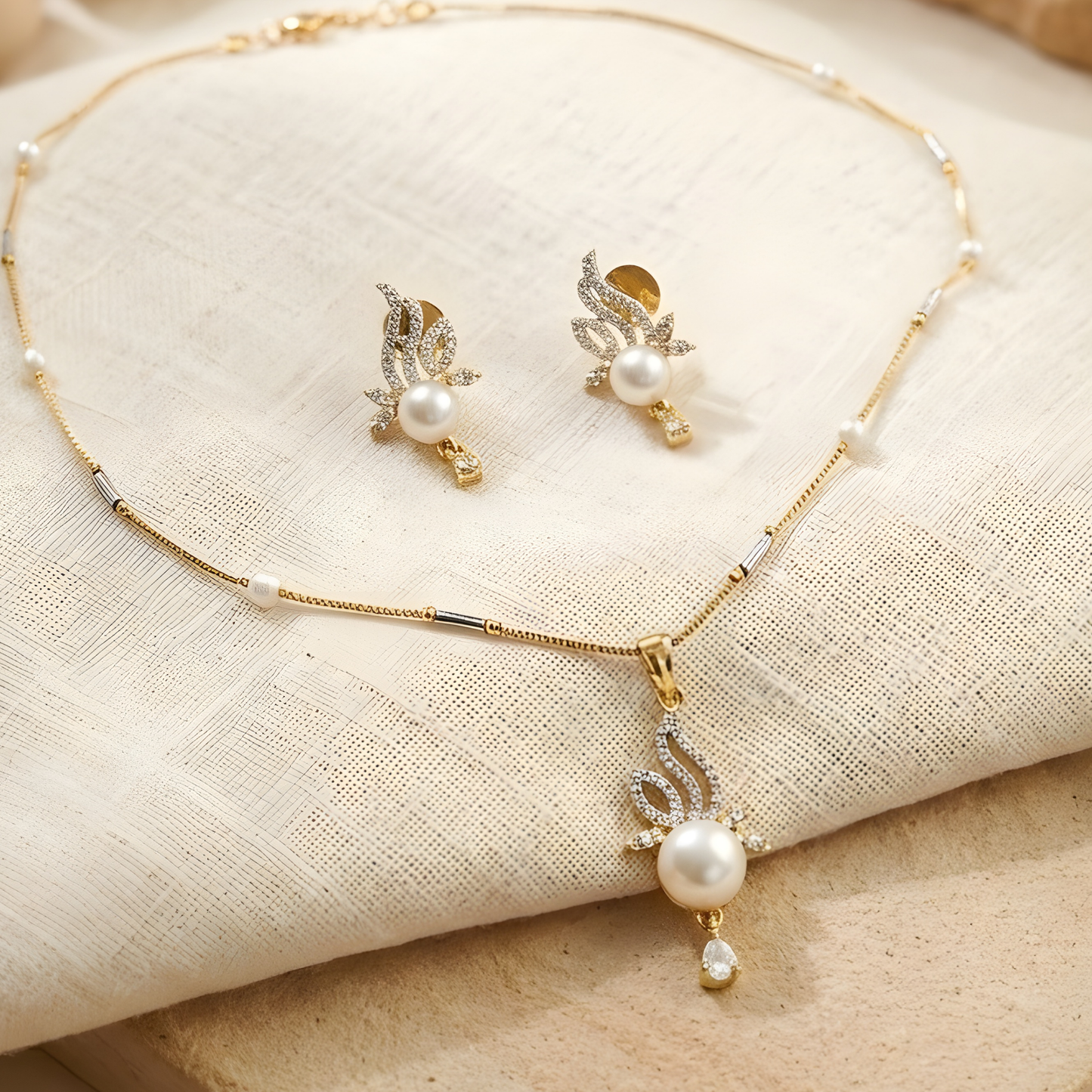 AD Pearl Pendant Necklace Set for Women