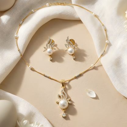 AD Pearl Pendant Necklace Set for Women