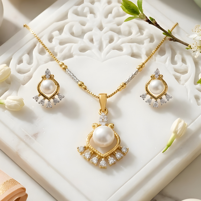 AD Pearl Pendant Necklace Set for Women