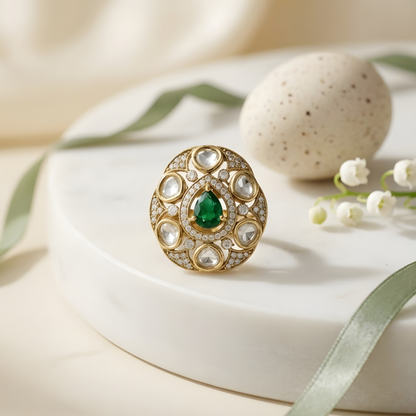 Polki Kundan Cocktail Ring For Bridal