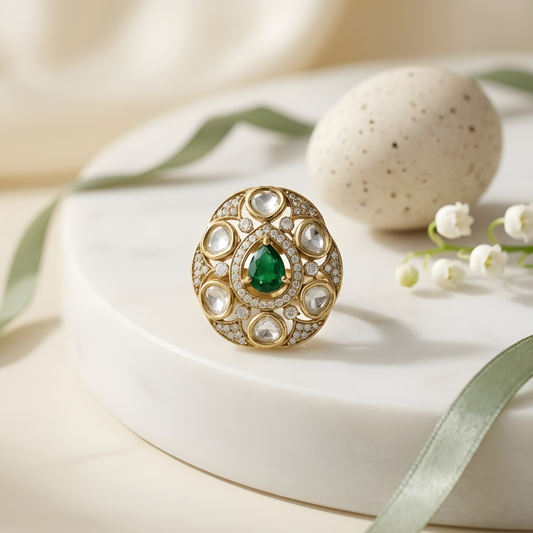 Polki Kundan Cocktail Ring For Bridal