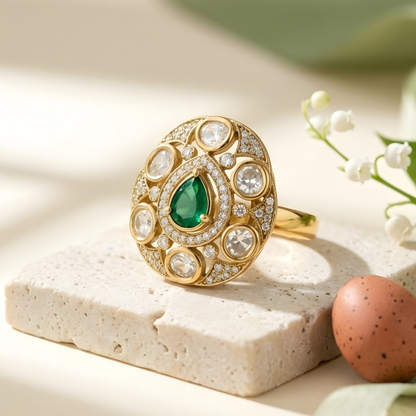 Polki Kundan Cocktail Ring For Bridal