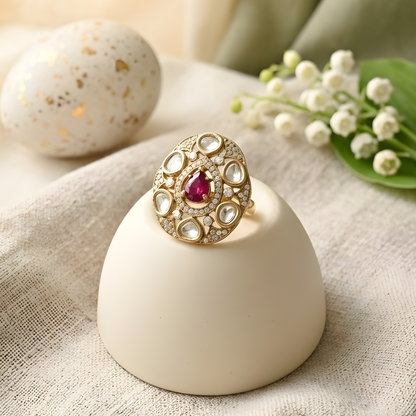 Polki Kundan Cocktail Ring For Bridal