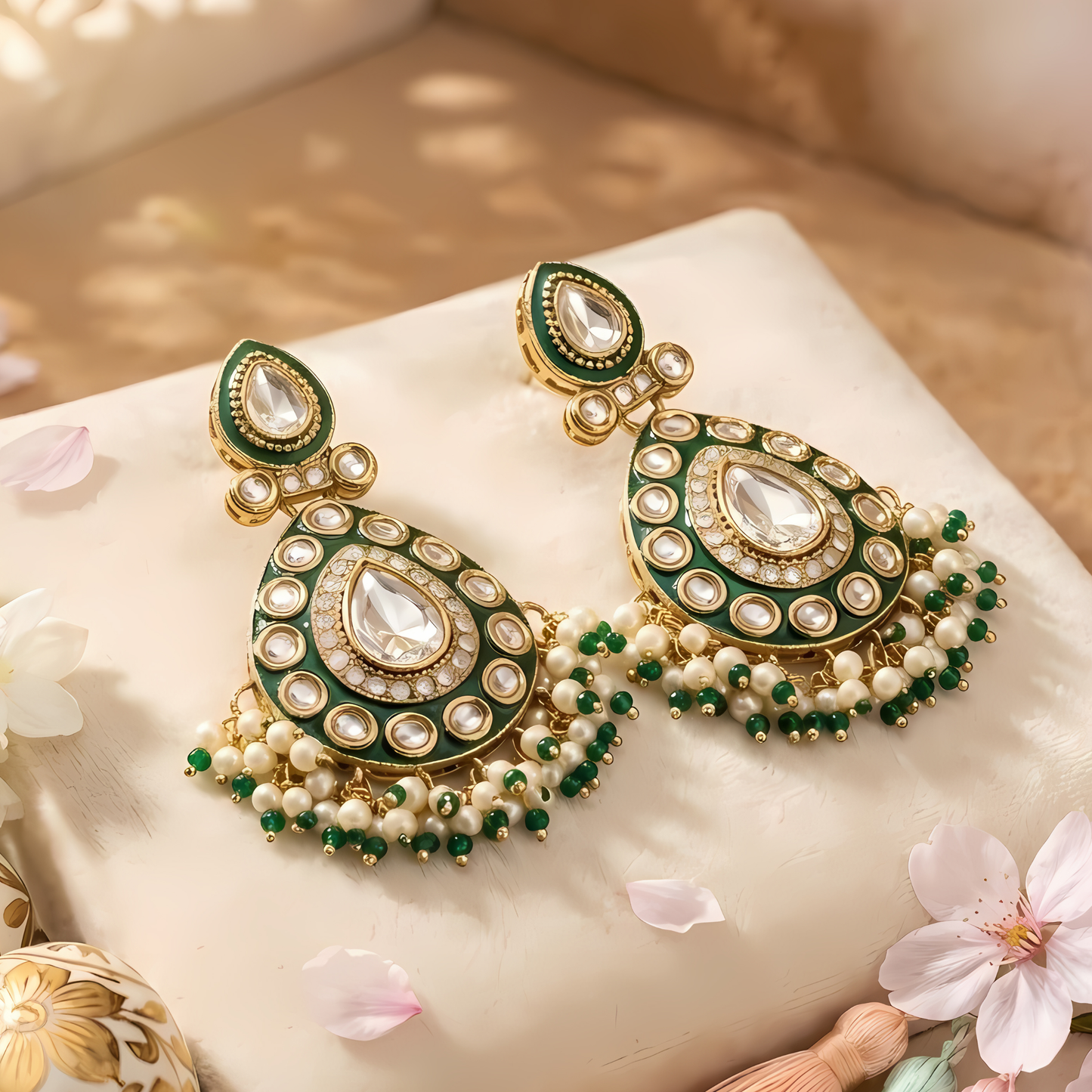 Teardrop Green Meenakari Traditional Earrings