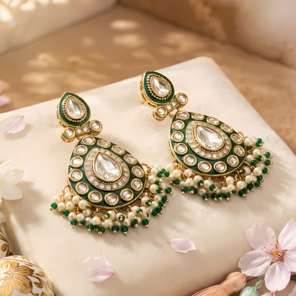 Teardrop Green Meenakari Traditional Earrings