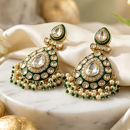 Teardrop Green Meenakari Traditional Earrings