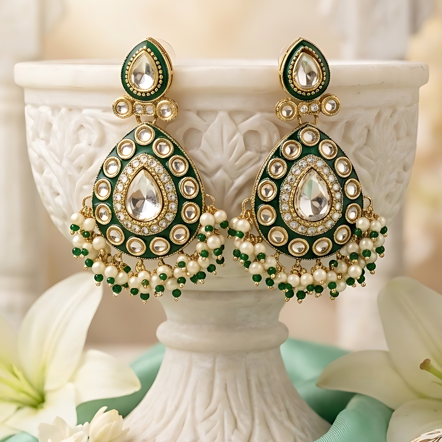 Teardrop Green Meenakari Traditional Earrings