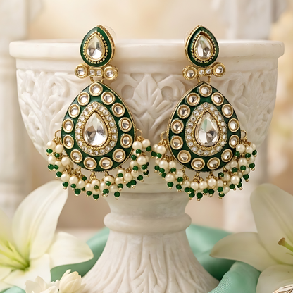 Teardrop Green Meenakari Traditional Earrings