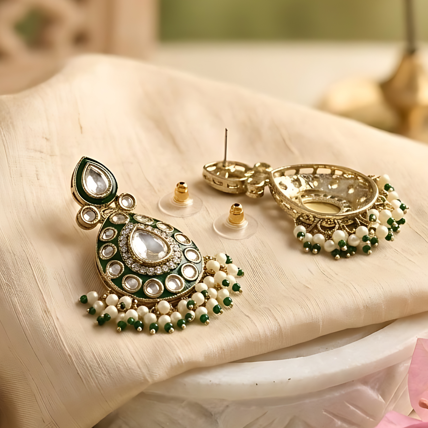 Teardrop Green Meenakari Traditional Earrings