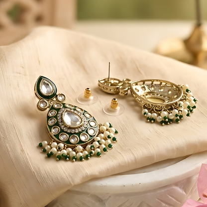 Teardrop Green Meenakari Traditional Earrings
