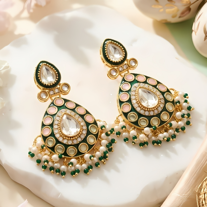 Teardrop Green Meenakari Traditional Earrings