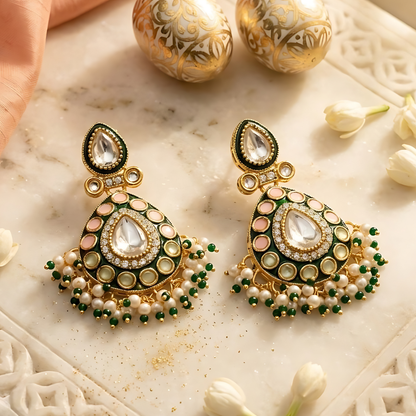 Teardrop Green Meenakari Traditional Earrings
