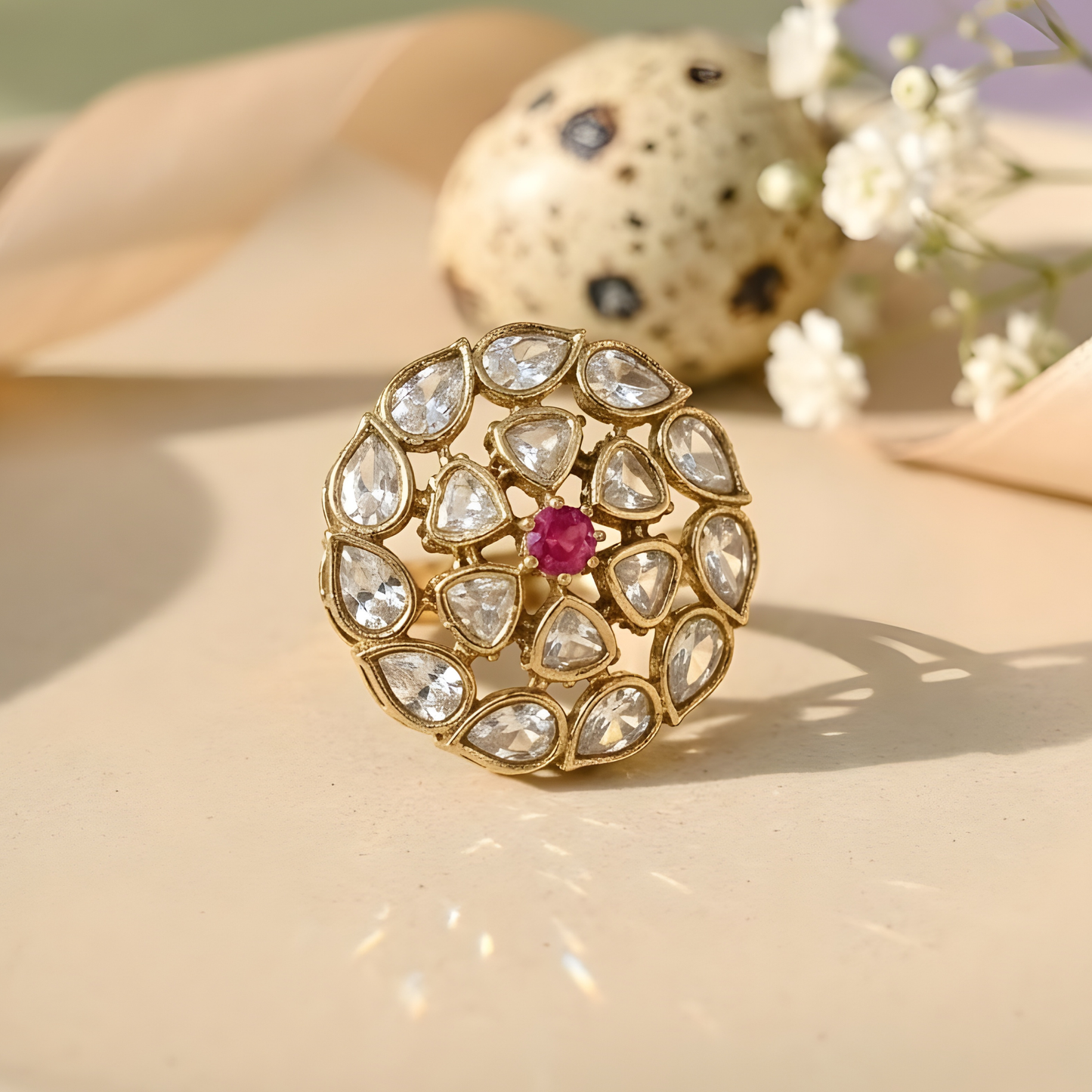 Floral Moissanite Statement Ring