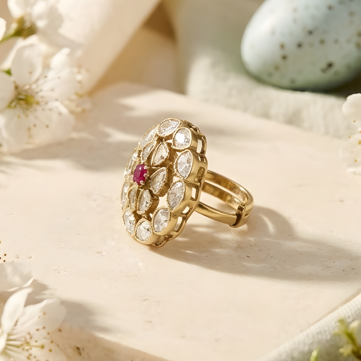 Floral Moissanite Statement Ring